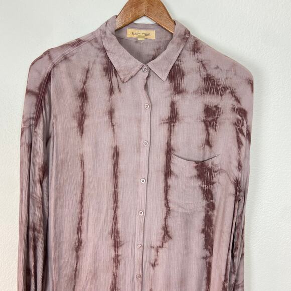 Black Swan‎ Shirt Dress Size S Mauve Tie Dye Crinkle Gauze Pockets Mini - Picture 3 of 9